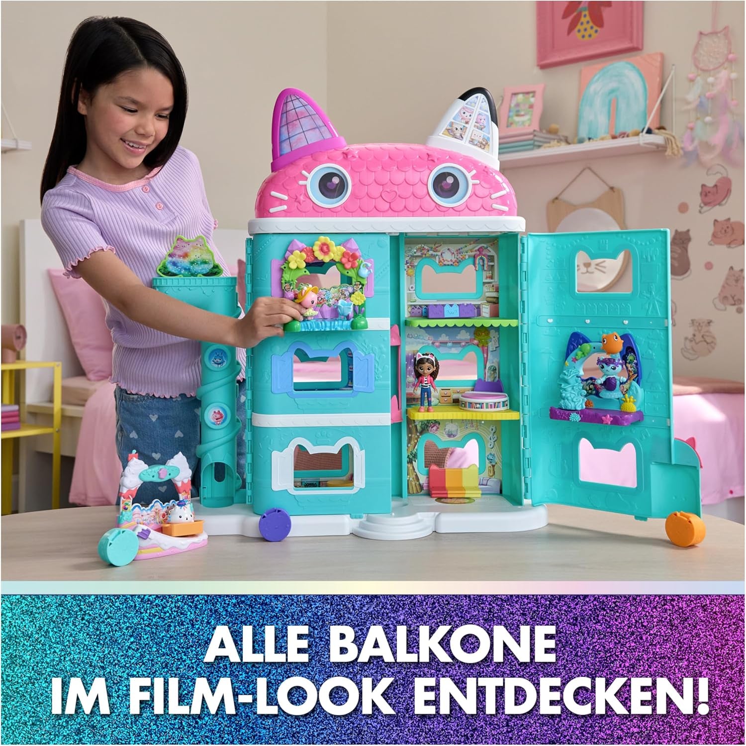 DREAMWORKS GABBY'S DOLLS HOUSE: THE MOVIE - Kuchi's Sweet Balcony Legesæt med dukkehusfigurer og tilbehør til børn fra 3 år og opefter