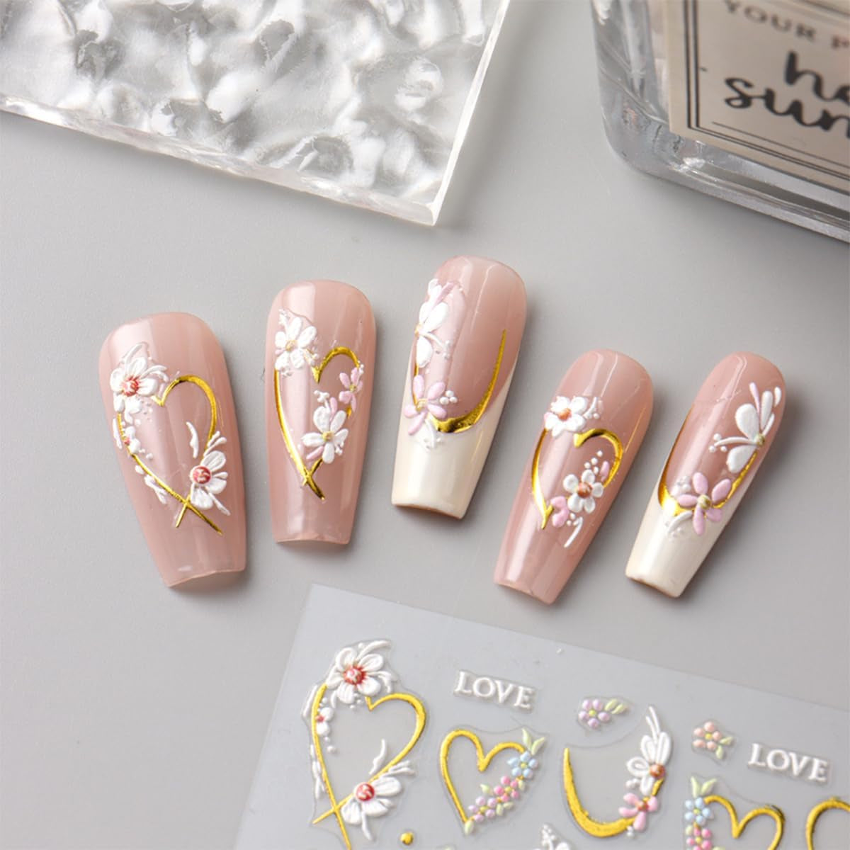 JMEOWIO 3D Nagelsticker Blume Nail Art Sticker Selbstklebend Nagelaufkleber 5D Stereoskopisk Frühling Sommer Floral Dekoration Nageldesign Zubehör 4 Blatt