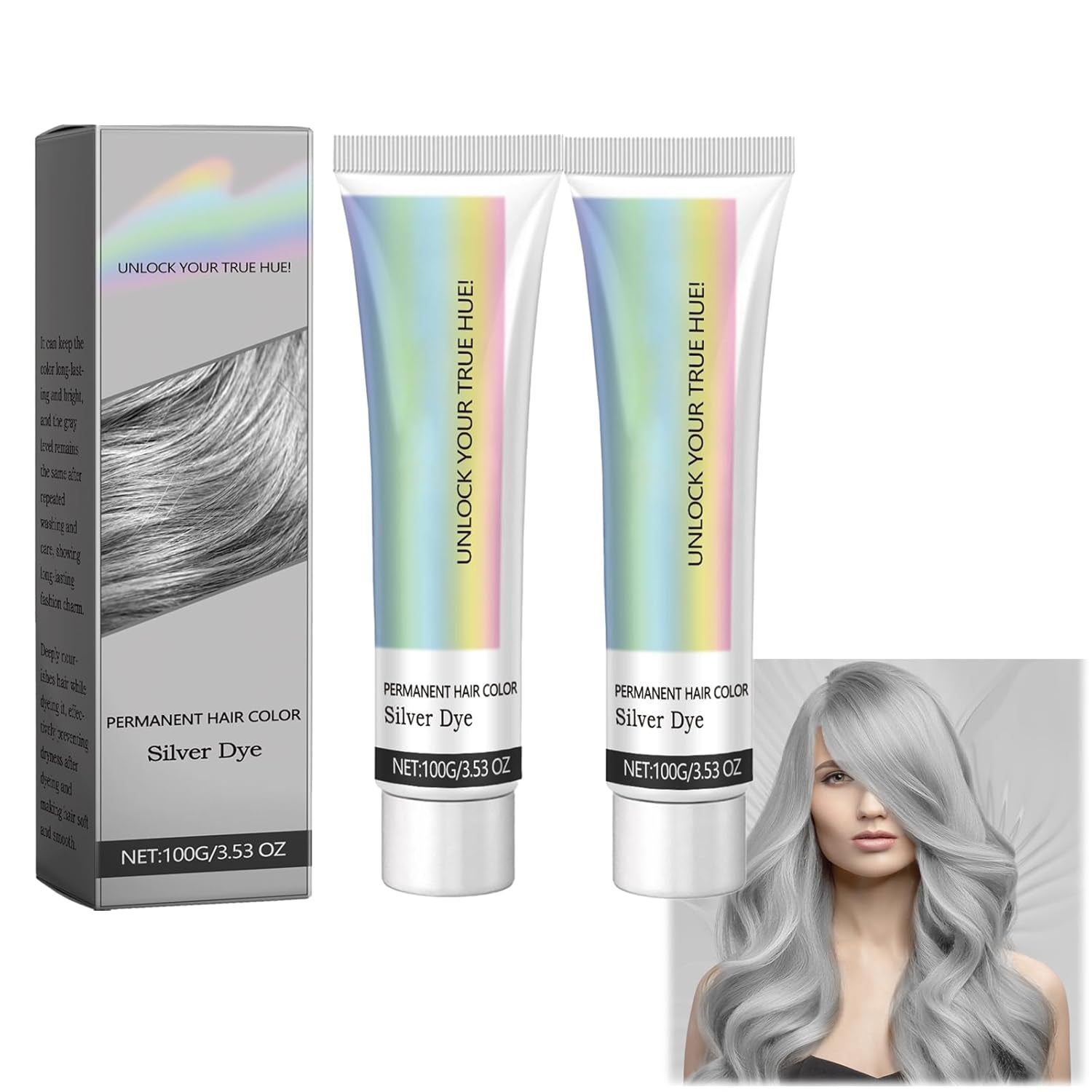 Hårfarve Sølv Sølv Grå Naturlig Hårfarve Creme Midlertidig hårfarve Creme Grå Hårfarve Creme Semi Permanent Sølv Hårfarve Til Alle Hårtyper 2 Stykker Naty Shop Hårfarve Standardtitel