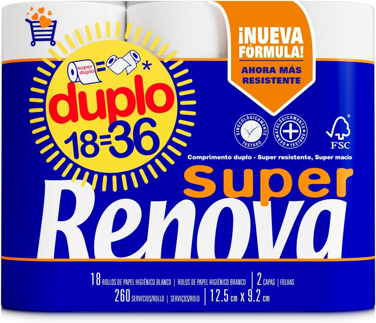 Renova dobbelt toiletpapir, 18 ruller