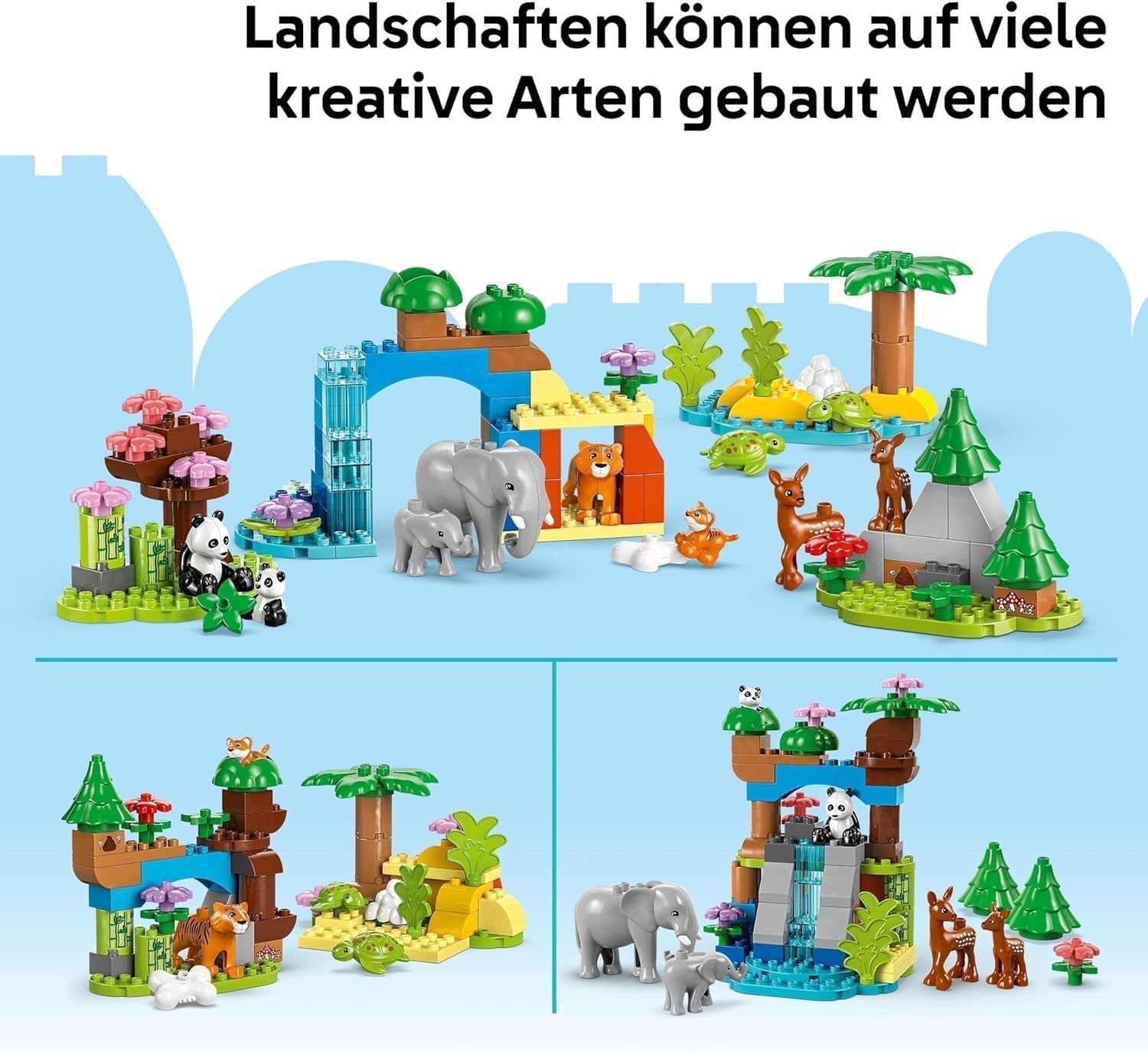 LEGO DUPLO Town Wild Animal Families 3-i-1 sæt, pædagogisk legetøj til småbørn med skildpadder, tigre, elefanter, hjorte, pandaer, sæt til førskolebørn fra 2 år, byggelegetøj med dyrefigurer 10446 byggesæt Beuche den LEGO-Store