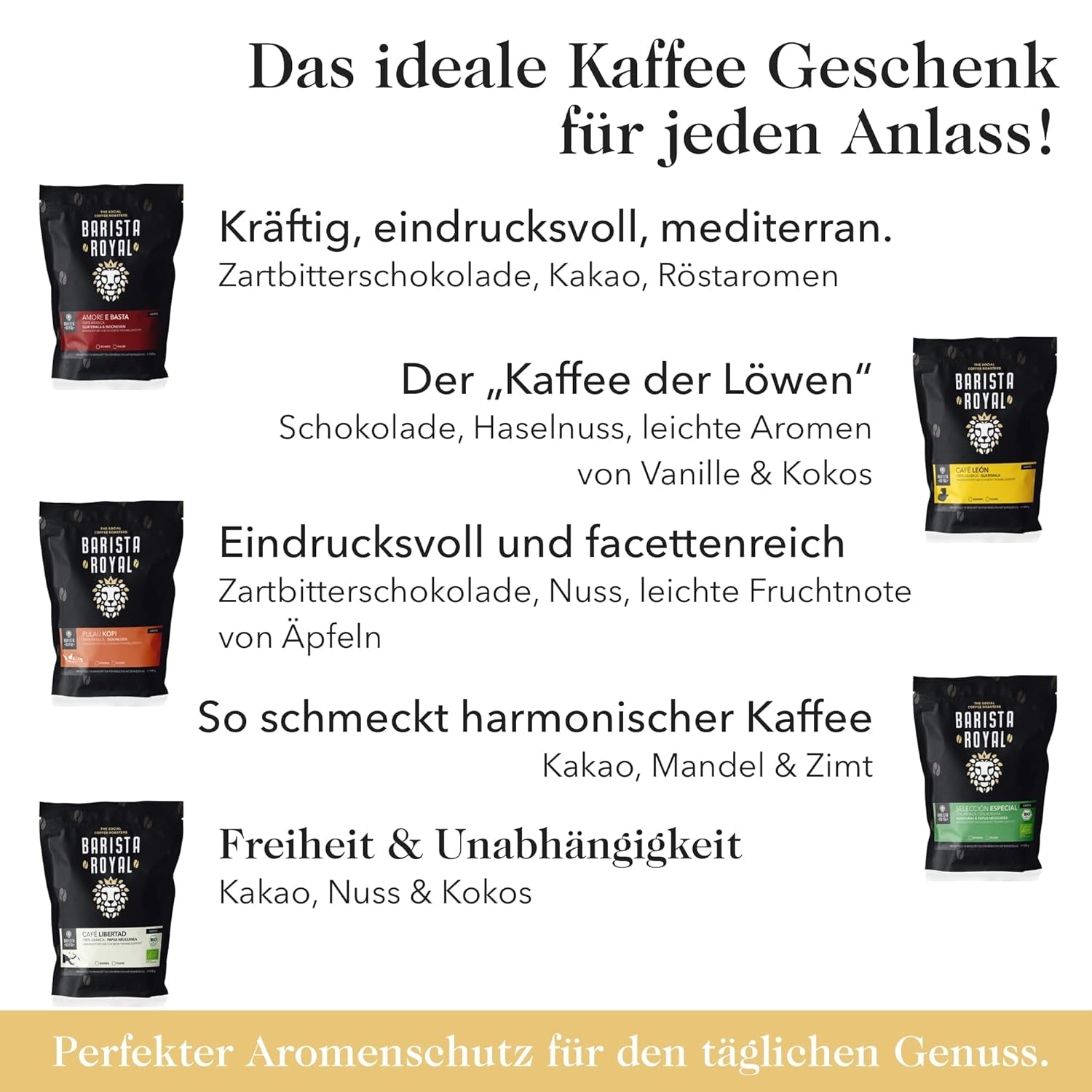 Hele bønne kaffesmagningssæt 5 x 350g | Discovery Pakke Kaffebønner i gavesæt | arabisk | Fair Trade | Vegansk | Ideel til automatiske espressomaskiner, filter-espressomaskiner, pour-over-espressomaskiner og franske presser | KONGELIG BARISTA