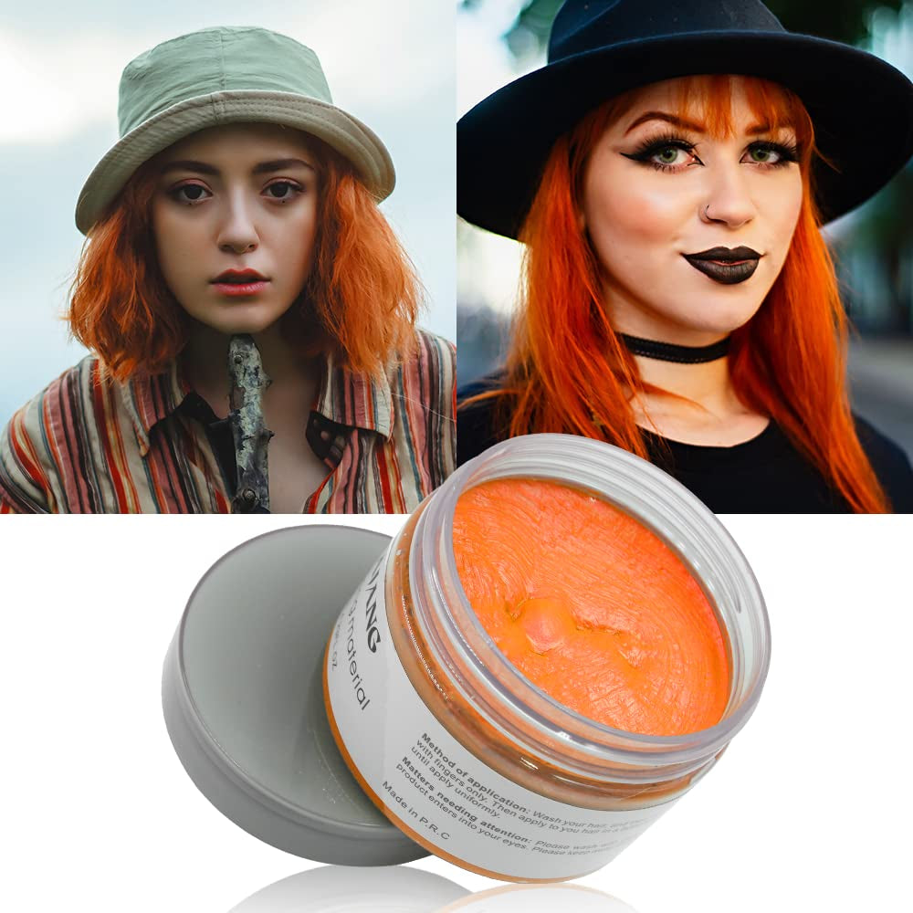 Midlertidig hårfarve, styling af hårfarve til mænd, kvinder, pomade til naturligt hår, hårfarvevoks til fest, cosplay og halloween, 4,23 oz (sølvgrå) Naty Shop hårfarve 8 orange