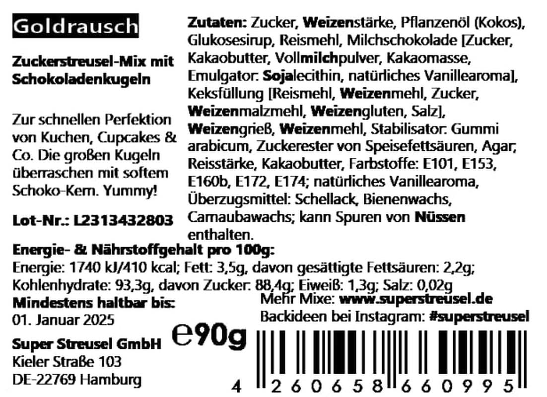 Super Streusel, Gold Rush Guld Sort Drys Dekoration Naty Shop