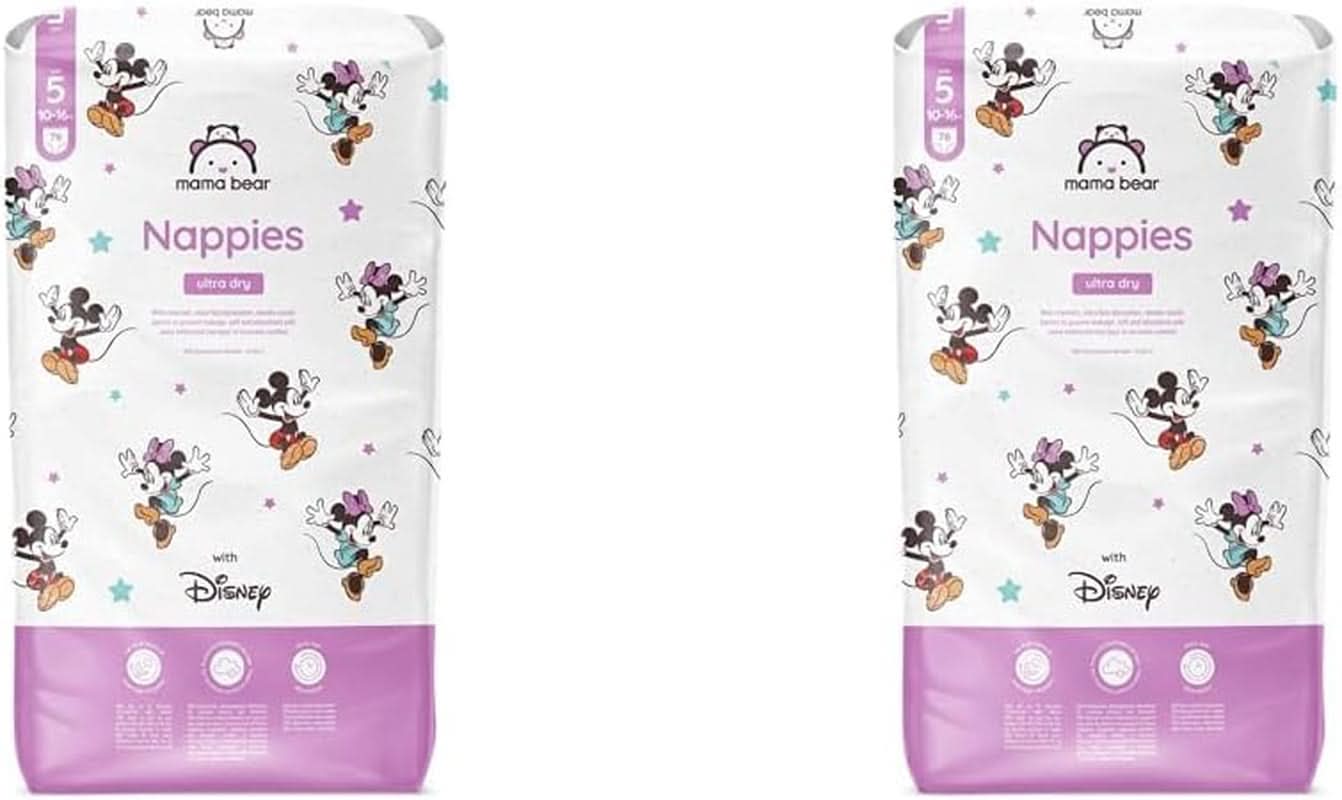 Mama Bear Disney Ultra Dry Bleer størrelse 4 (8-14 kg), hvid, 84 stykker (1 pakke) Naty Shop størrelse 5 (10-16 kg) (2 pakke) Individuel pakke
