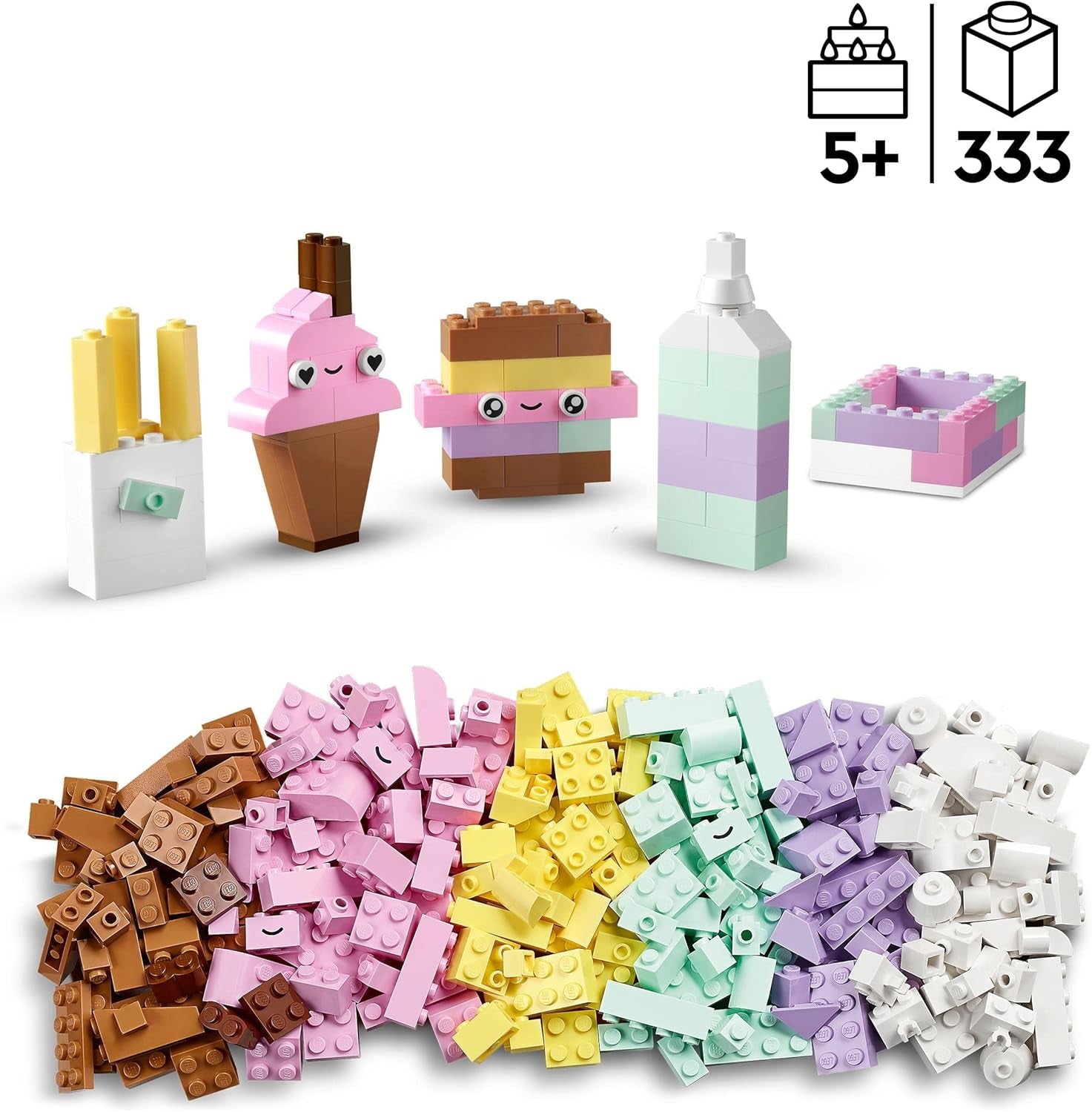 LEGO 11028 Classic Pastel Kreativt byggesæt Murstenskasse, byggelegetøj til piger og drenge fra 5 år og opefter med modeller; is, dinosaur, kat og mere Byggesæt Besuche den LEGO-Store