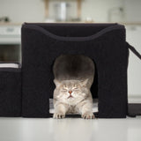 Relaxdays Katzenhöhle, foldbar, 3 Liegeplätze, Katzenhaus mit Kratzfläche, HBT: 36,5x112x41 cm, Katzenversteck, schwarz