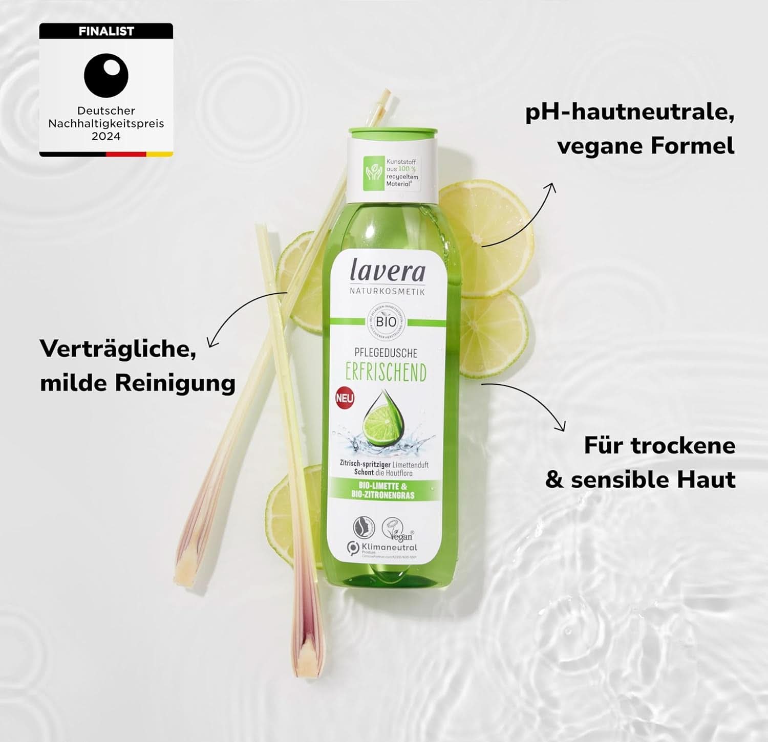 Lavera, Forfriskende shower gel med økologisk lime, 250 ml Shower and bath Naty Shop