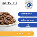 Vådfoder til katte Perfect Fit Sensitive 1+ med kylling i sauce, 12 poser, 12 x 85g - Premium vådfoder til følsomme katte fra 1 år, uden hvede og soja, for at støtte fordøjelsen