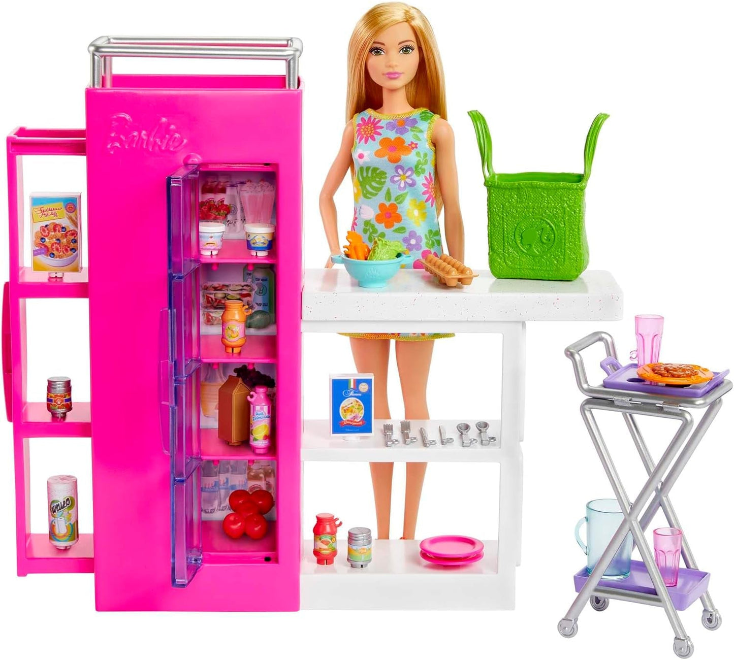 Barbie Dukke Pantry Legesæt med 25+ køkkendele og tilbehør - Perfekt til små foodies og gave til børn fra 3 år og opefter, HJV38