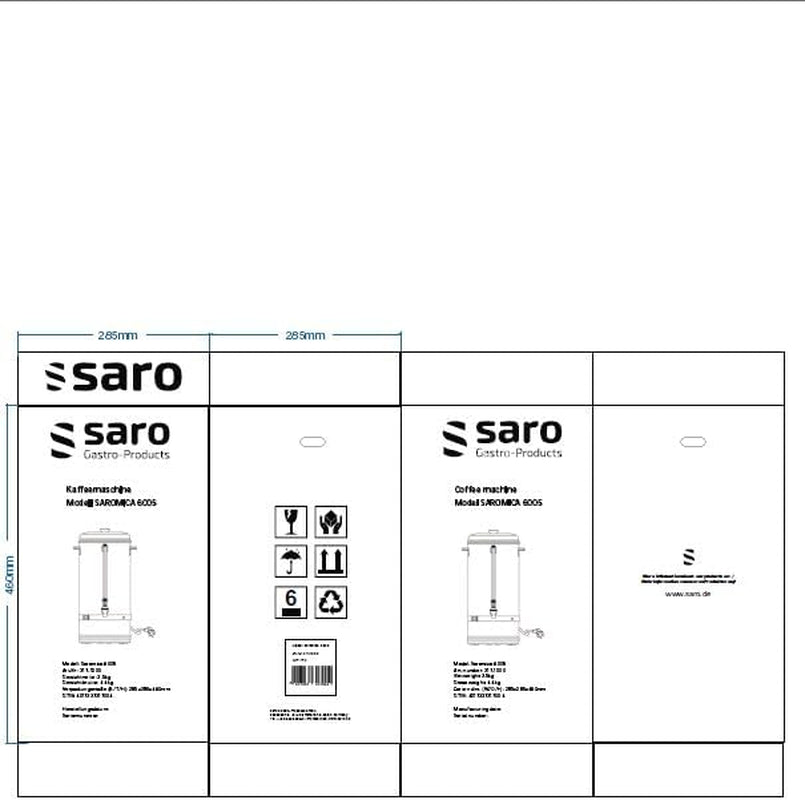 Saro espressomaskine med rundt filter - 6,75 L / 40 kopper - rustfrit stål - brygning og holde varm funktion - sikkerhedshane - skueglas - 1,5 kW - model SAROMICA 6005