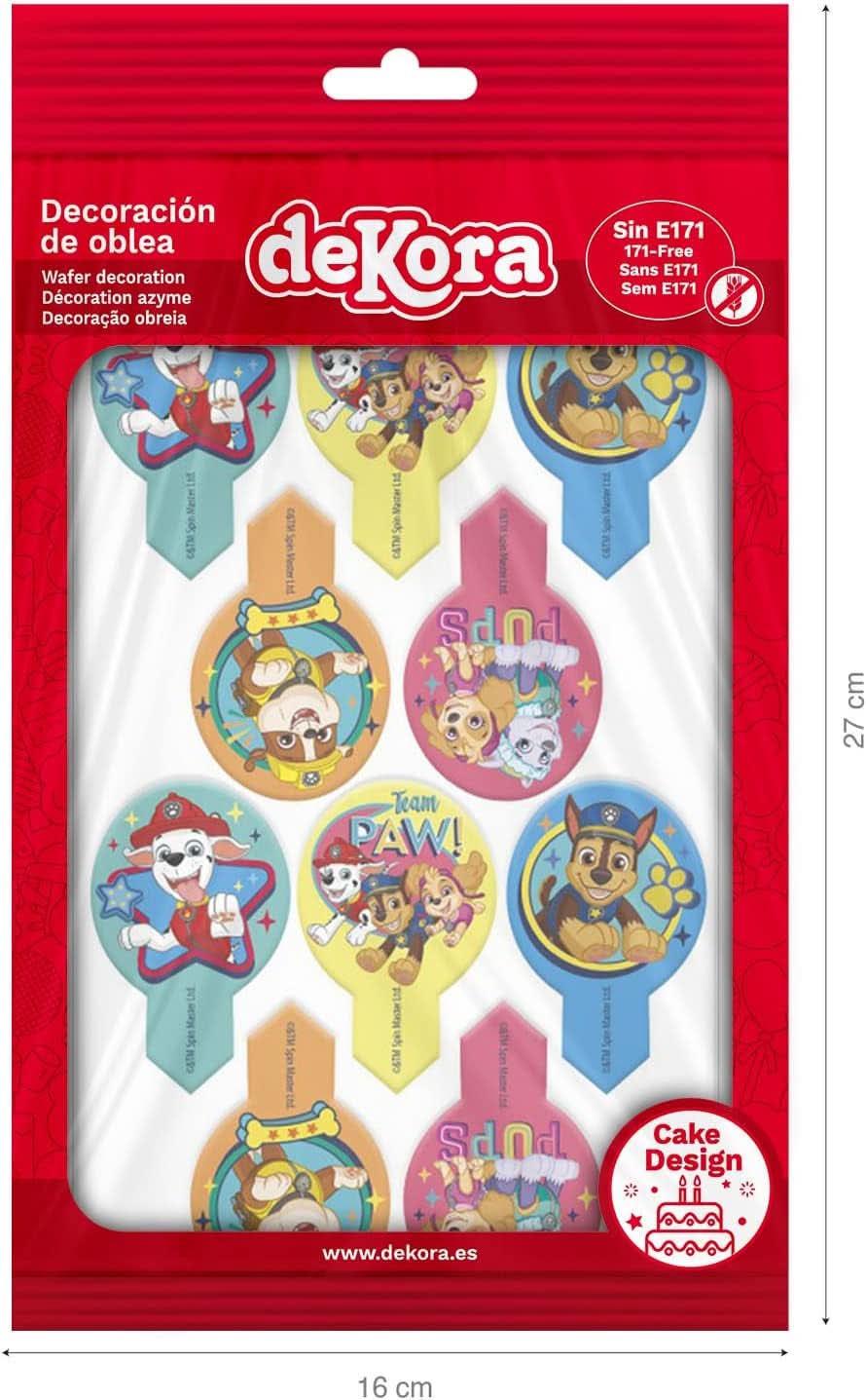 Dekora, Dekorapin Paw Patrol Spiselige kagepynt, 20 spiselige papirvafler - 6,5 X 4 Cm Naty Shop