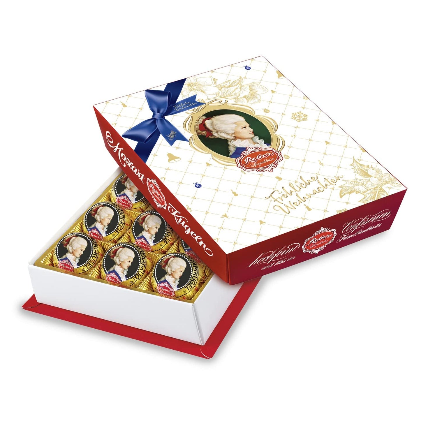 Reber Mozart kugler med mørk chokolade, pakke med 6 med marcipan og nougat, vegansk - 1 x 120 g