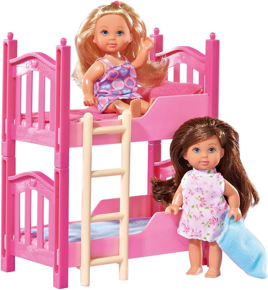 Simba 108178046 105733847 - Evi Love 2 etagers seng / med to Evi-dukker / med køjeseng / inklusive tilbehør / påklædningsdukke / 12 cm, til børn fra 3 år og derover