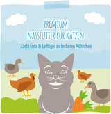 MjAMjAM - Premium våd kattefoder - Mør and og fjerkræ med lækre gulerødder, 1 pakke (1 x 400 g), kornfri med ekstra kød