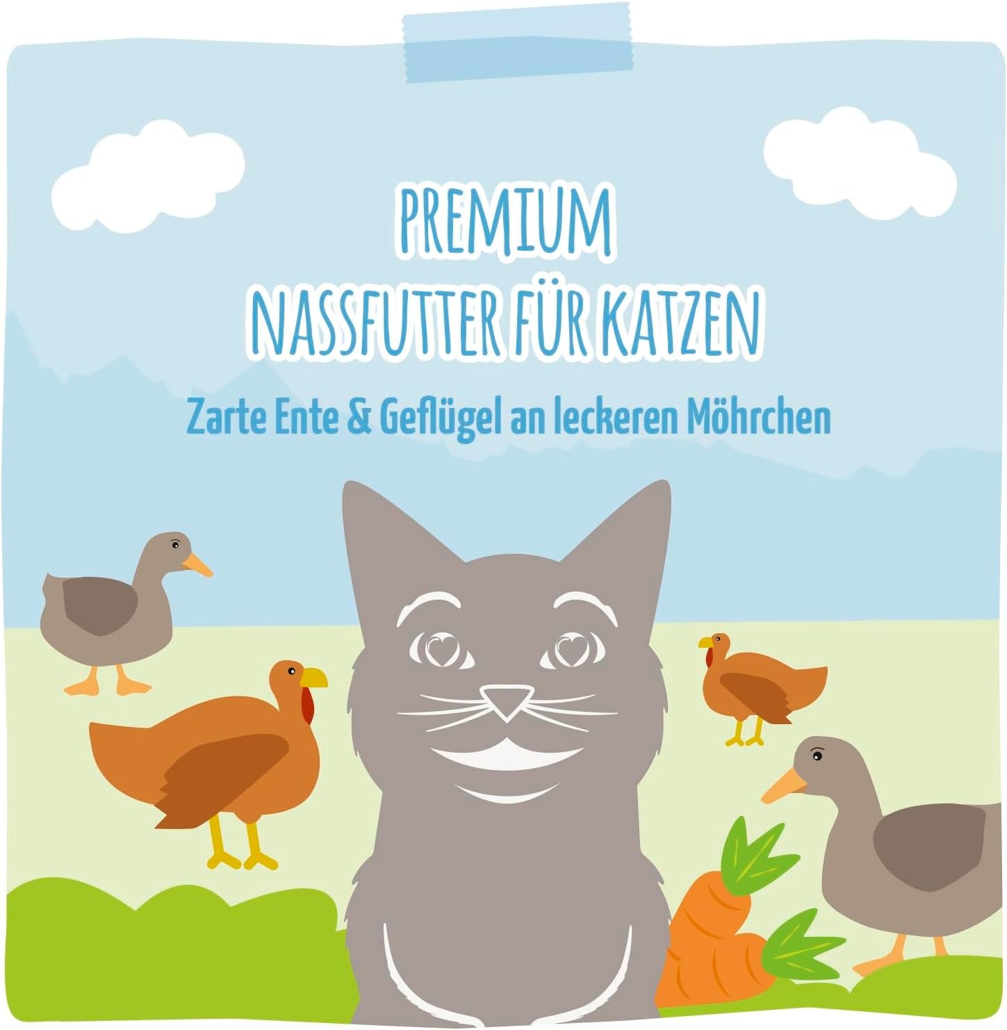 MjAMjAM - Premium våd kattefoder - Mør and og fjerkræ med lækre gulerødder, 1 pakke (1 x 400 g), kornfri med ekstra kød