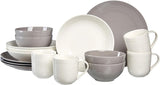 Ritzenhoff & Breker Levi 16-delt porcelænssæt, tallerkener, skåle og krus til 4, skandinavisk design med fint riflet relief, Mix & Match-stel, porcelæn, hvid og grå