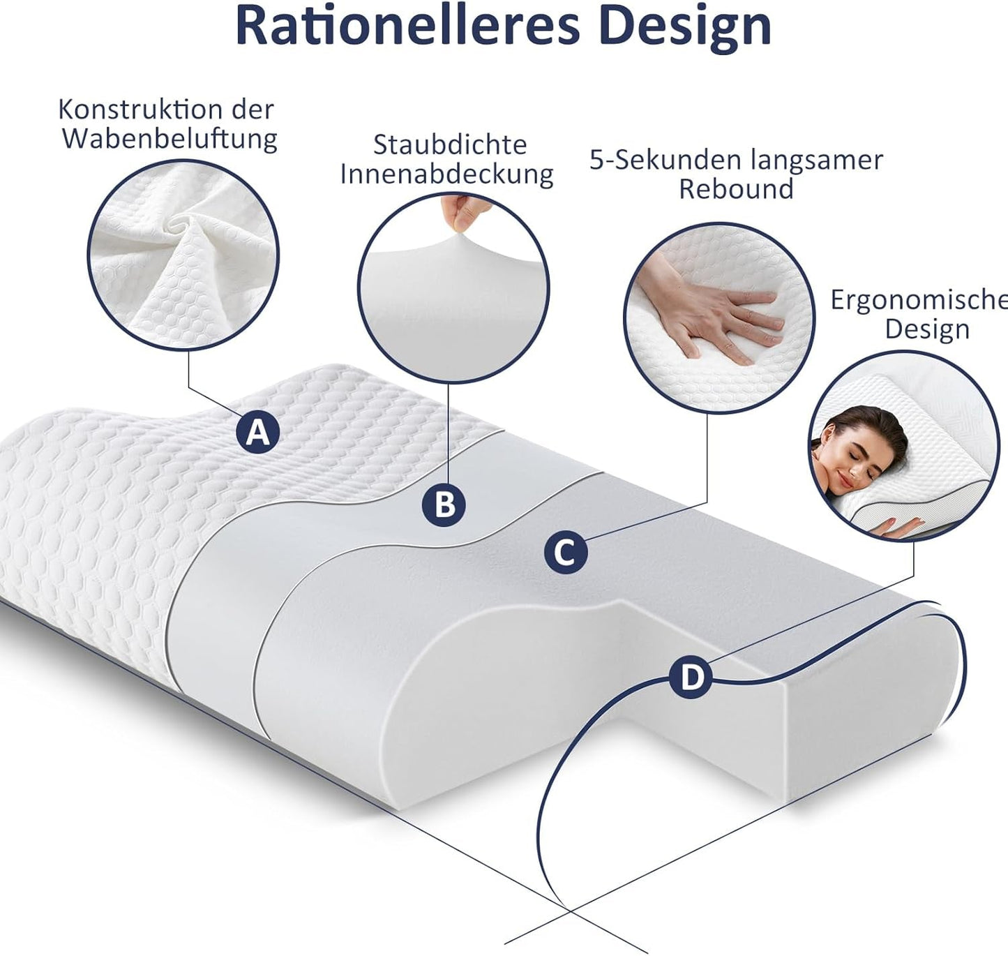 BedStory Memory Foam-pude, højdejusterbar nakkestøttepude, ergonomisk pude, sidesovepude til ryg- og mavesove (60x36x12/10cm)