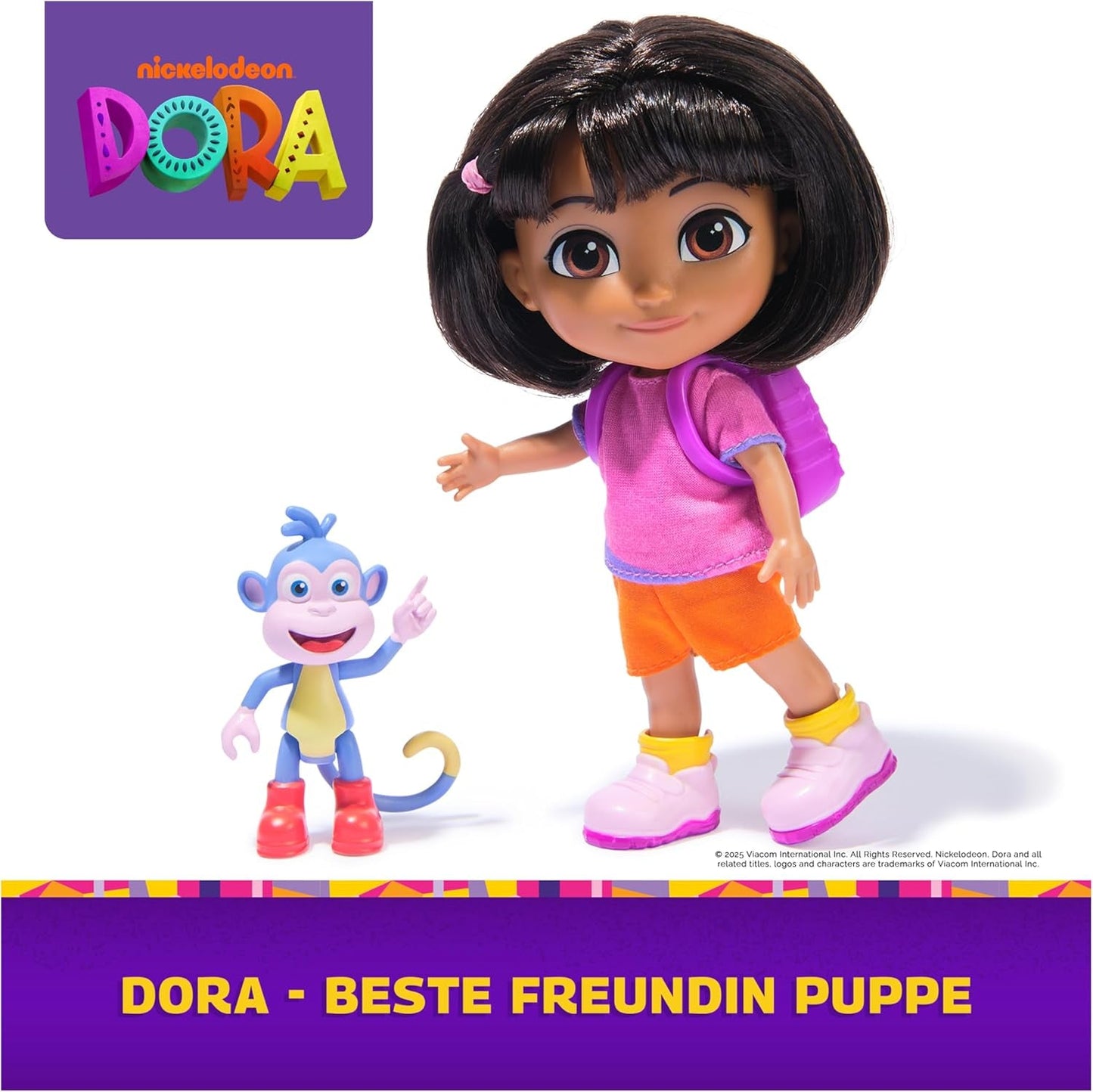 DORA - Best Friend Doll - Størrelse 22cm, med kambart hår, taske og abestøvler, kendt fra den populære tv-serie, til børn fra 3 år og opefter