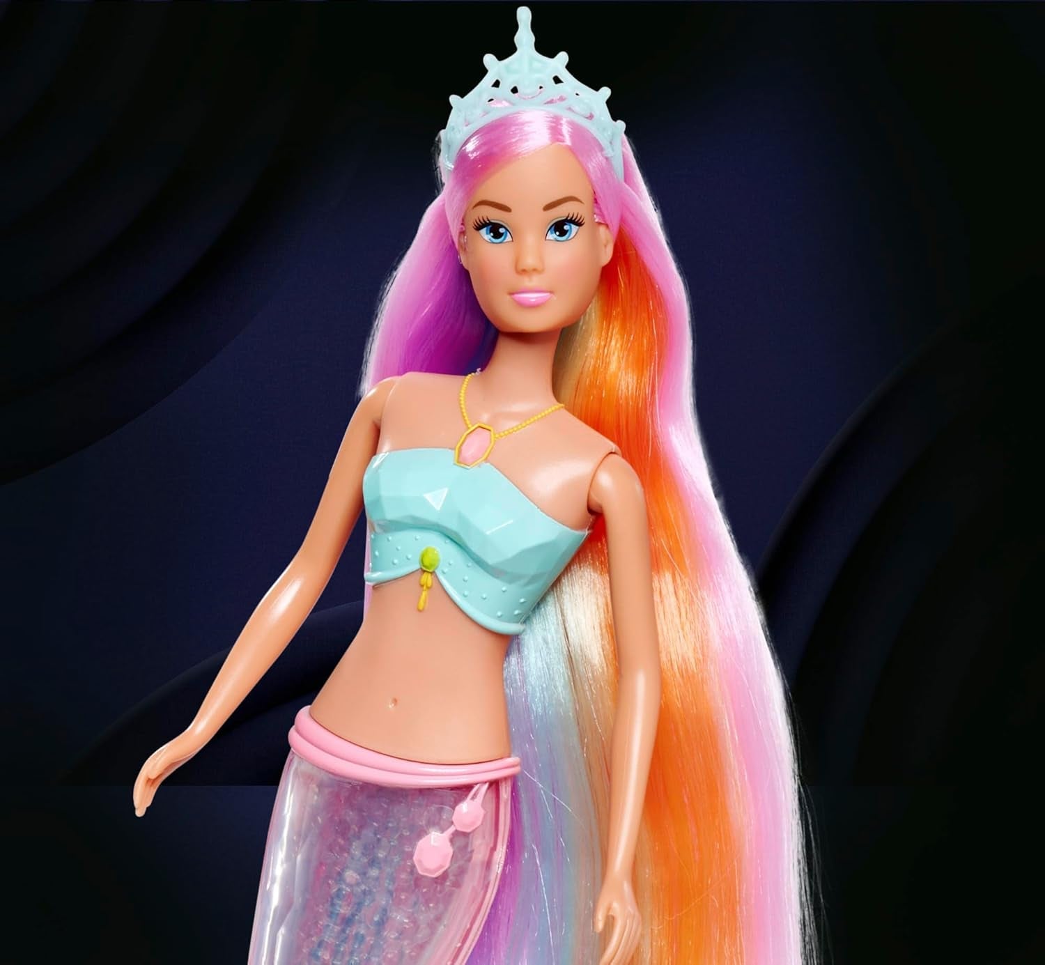 Steffi Love Magic Rainbow Mermaid, Havfruedukke med Magic Rainbow Light-funktion og ekstra langt hår, 39 cm, 3+