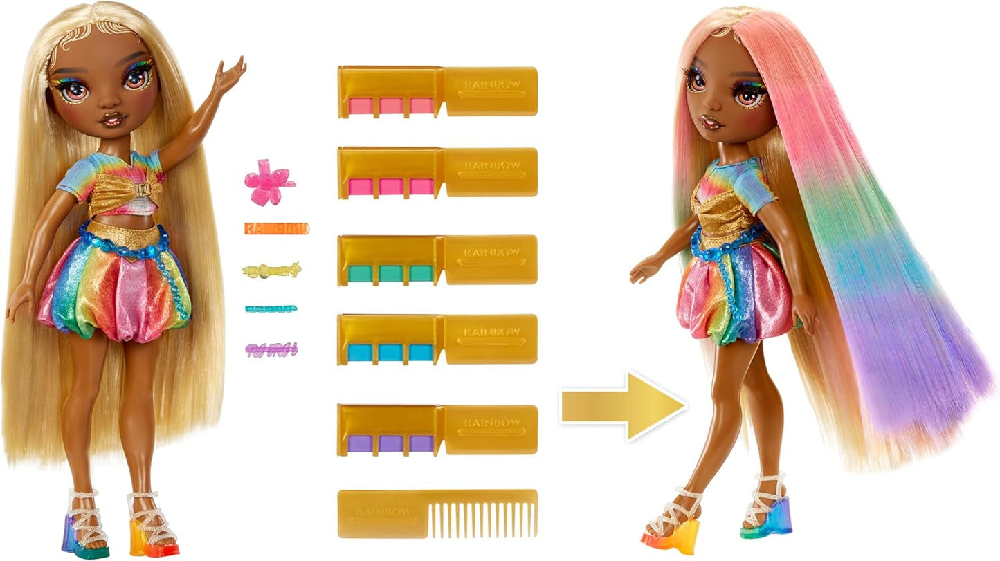 Rainbow High Hair Chalk & Styling Doll - Meline - 28 cm regnbue- og guldvaskbar hårkridtdukke, farvning, styling, leg, skyl og gentag, til børn i alderen 4-12 år