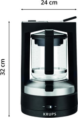 Krups T8 Filter Espressomaskine, 850 Watt, Auto Shut Off, 8-12 kopper, 1 L Kapacitet, Permanent Filter, Oplyst tænd/sluk-knap, Nem at bruge, Sort, KM4689