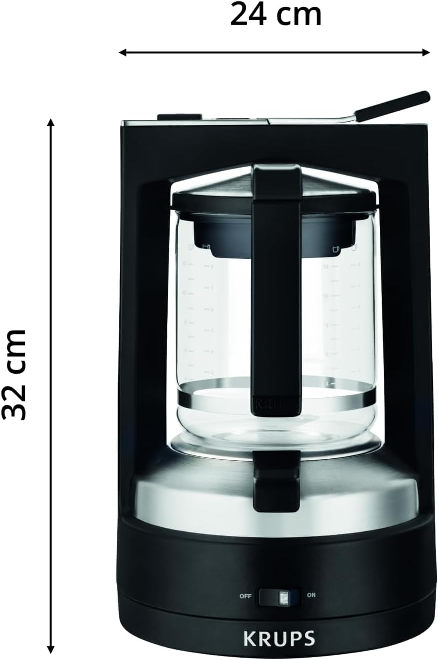 Krups T8 Filter Espressomaskine, 850 Watt, Auto Shut Off, 8-12 kopper, 1 L Kapacitet, Permanent Filter, Oplyst tænd/sluk-knap, Nem at bruge, Sort, KM4689