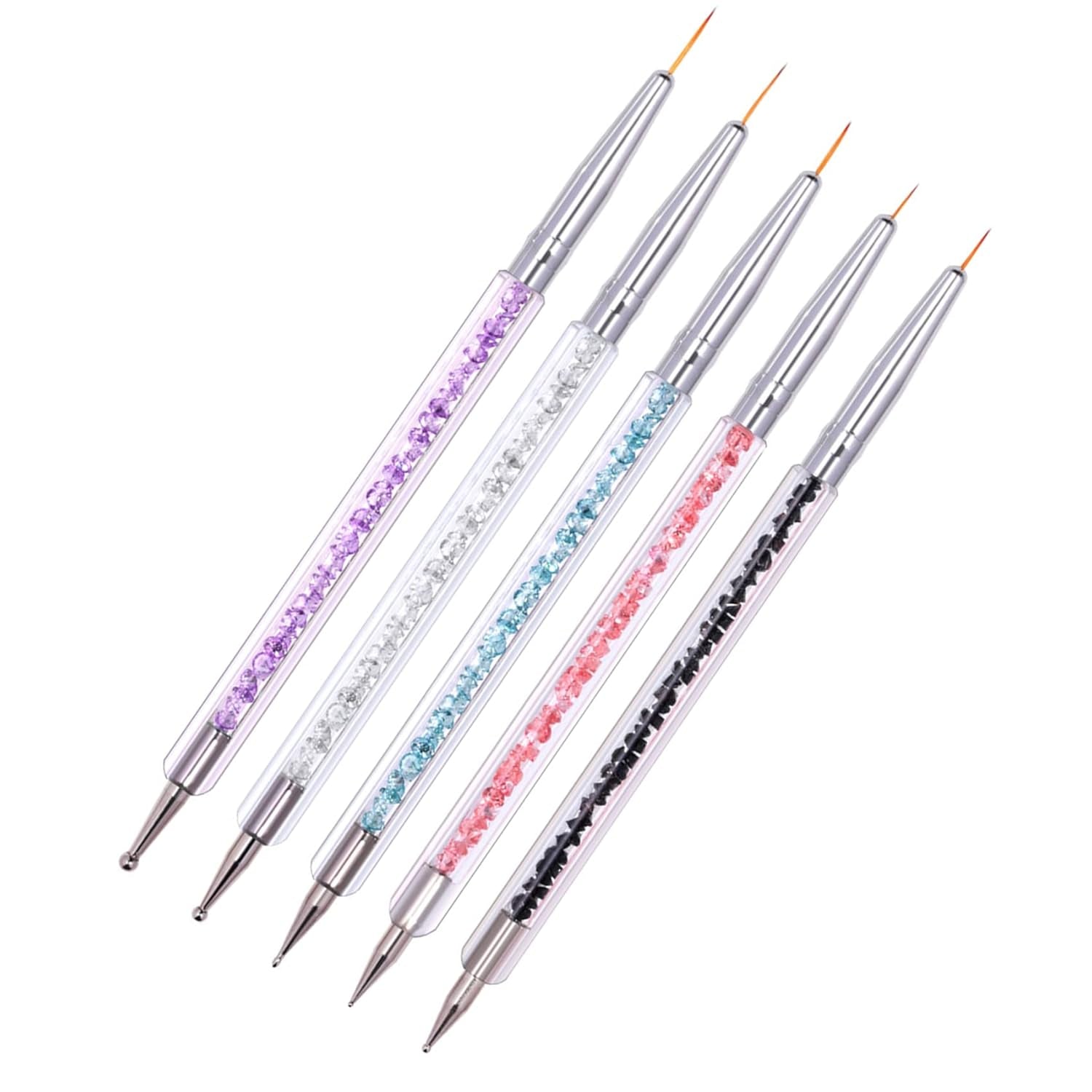 5 Stück Nagel Pinsel Set, Nageldesign Pinsel, Nail Art Dotting Tools, Dual-Ended Professional Acryl Nail Art Pen Für DIY Nail Art Design