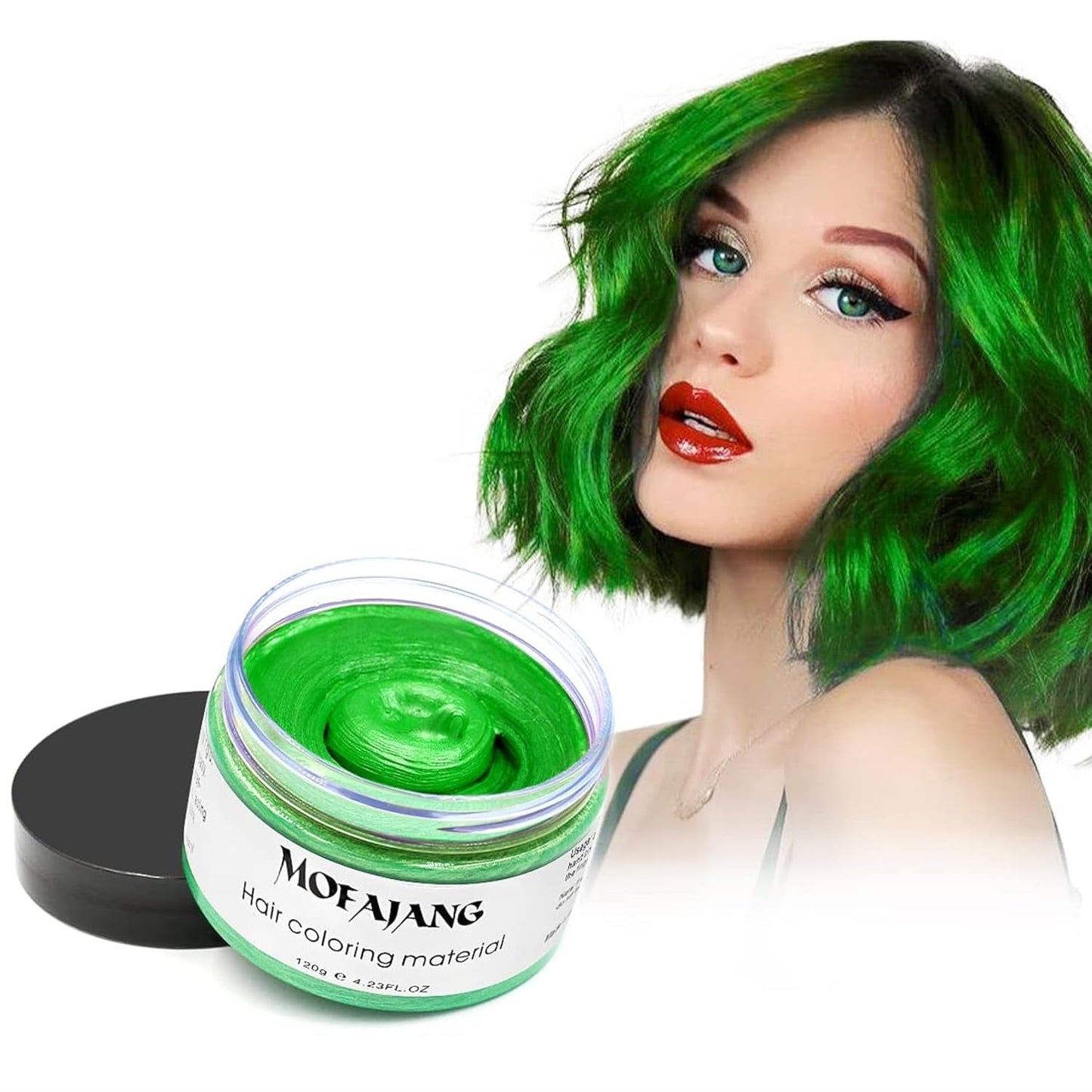 Midlertidig hårfarve, 4,23 ounce farvevoks til mænd, kvinder, vaskbar naturlig farve pomade, øjeblikkelig hårfarve til fest, Cosplay, Halloween (rød) Naty Shop Grøn hårfarve 120G (1 pakke)