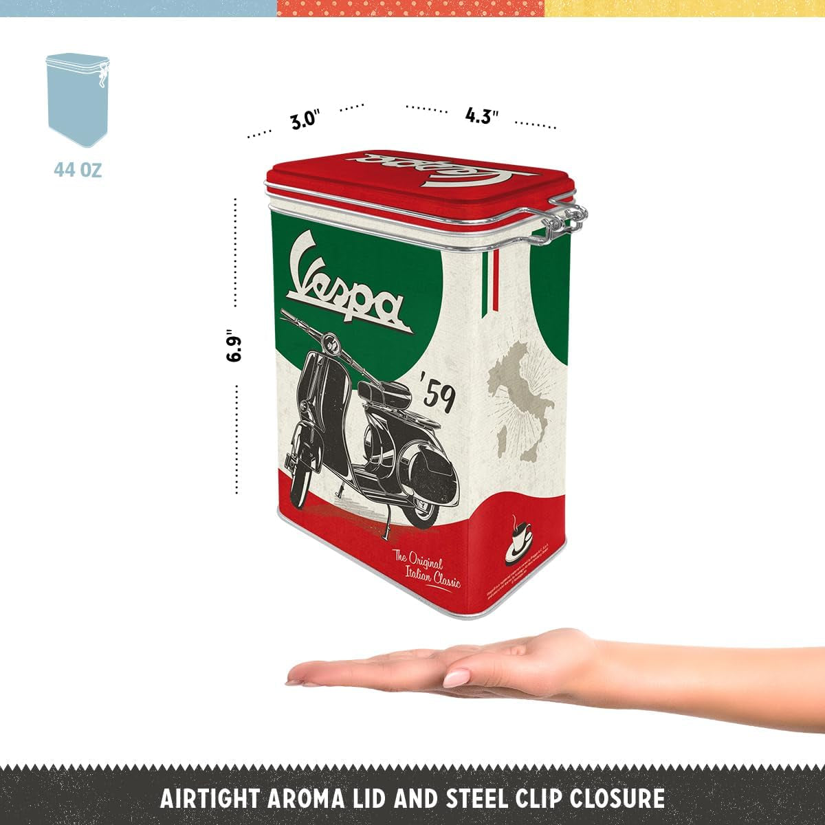 Nostalgic-Art Retro Kaffeboks, 1,3 L, Vespa - Italiensk Klassisk - Gaveidé til Scooter-fans, Originalt Licenseret Produkt (OLP), Vintage Design Workshop Decoration, Vintage Design Workshop Decoration Food Opbevaringsbokse Naty Shop