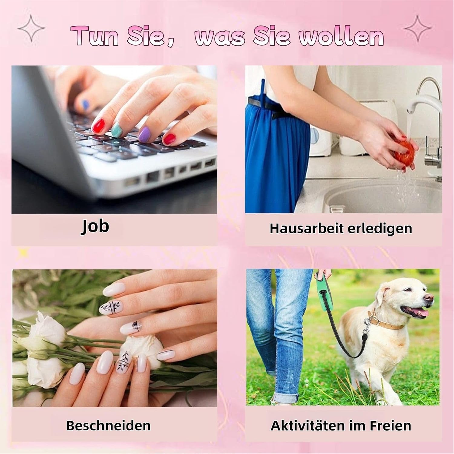24 stk Pink ensfarvede falske negle selvklæbende neutrale falske negle Medium firkantet blød gel til kvinder DIY fuld dækning Glitter falske negle