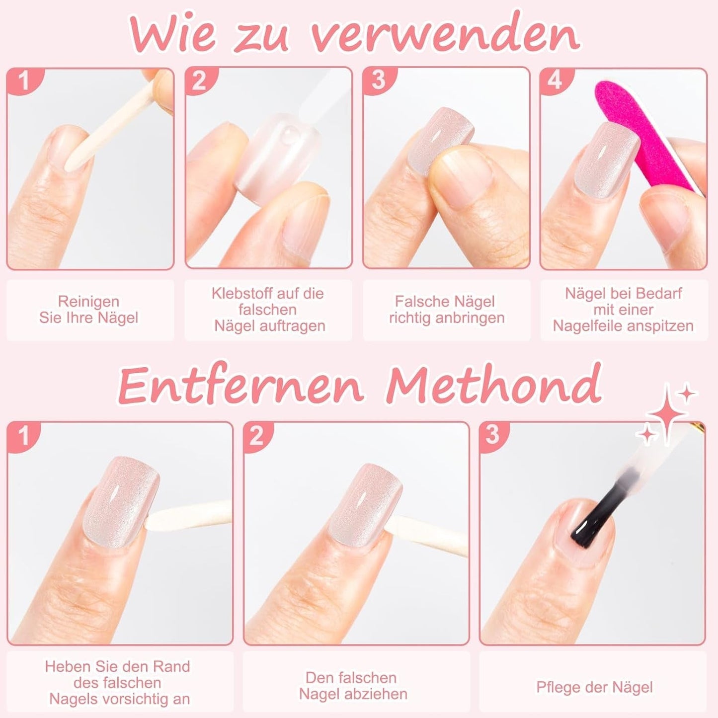 Kiiwah 48 stk. korte firkantede negle Pink kunstige negle lim på korte neglespidser falske neglespidser