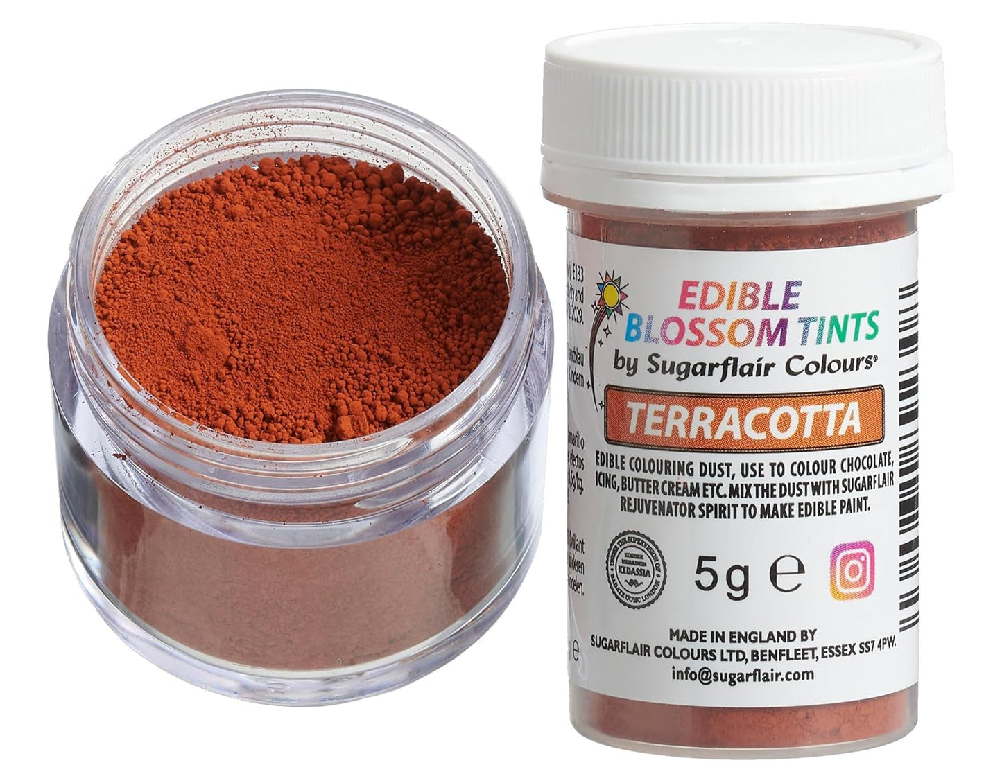Sugarflair Blossom Tint Dust Terracotta Madfarvepulver - Madfarvepulver til kagepynt, fondant, glasur, chokolade, smørcreme, macarons og mere - 5G