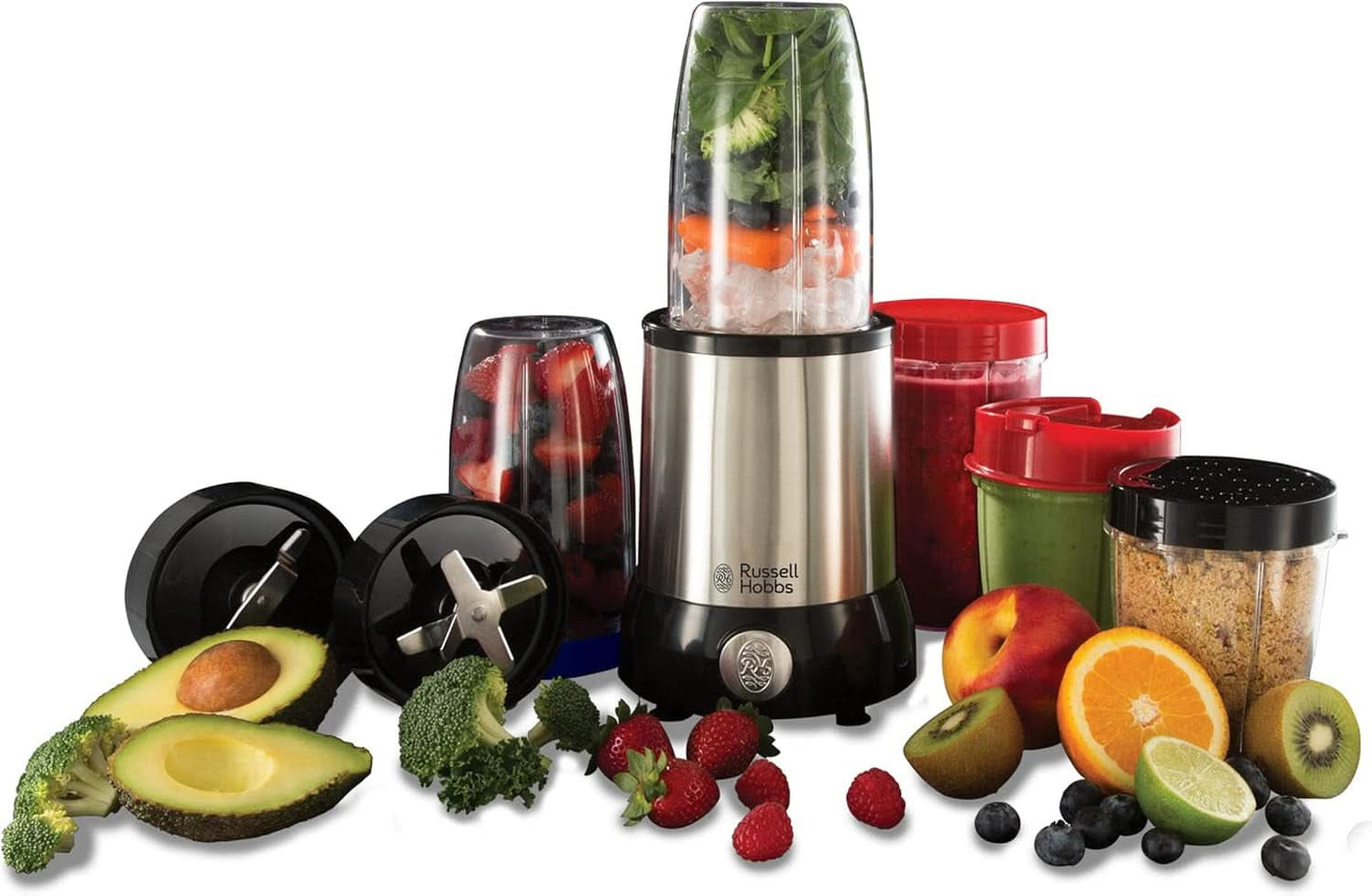 Russell Hobbs Mixer [Multifunktions- Standmixer] Nutriboost (Inkl. 5 Bpa-Freie Und Spülmaschinengeeignete Behälter + Deckel, 22.000 U/Min, 0,9 Ps-Motor) Elektrisk, Smoothie-Maker 23180-56 Kitchen Naty Shop