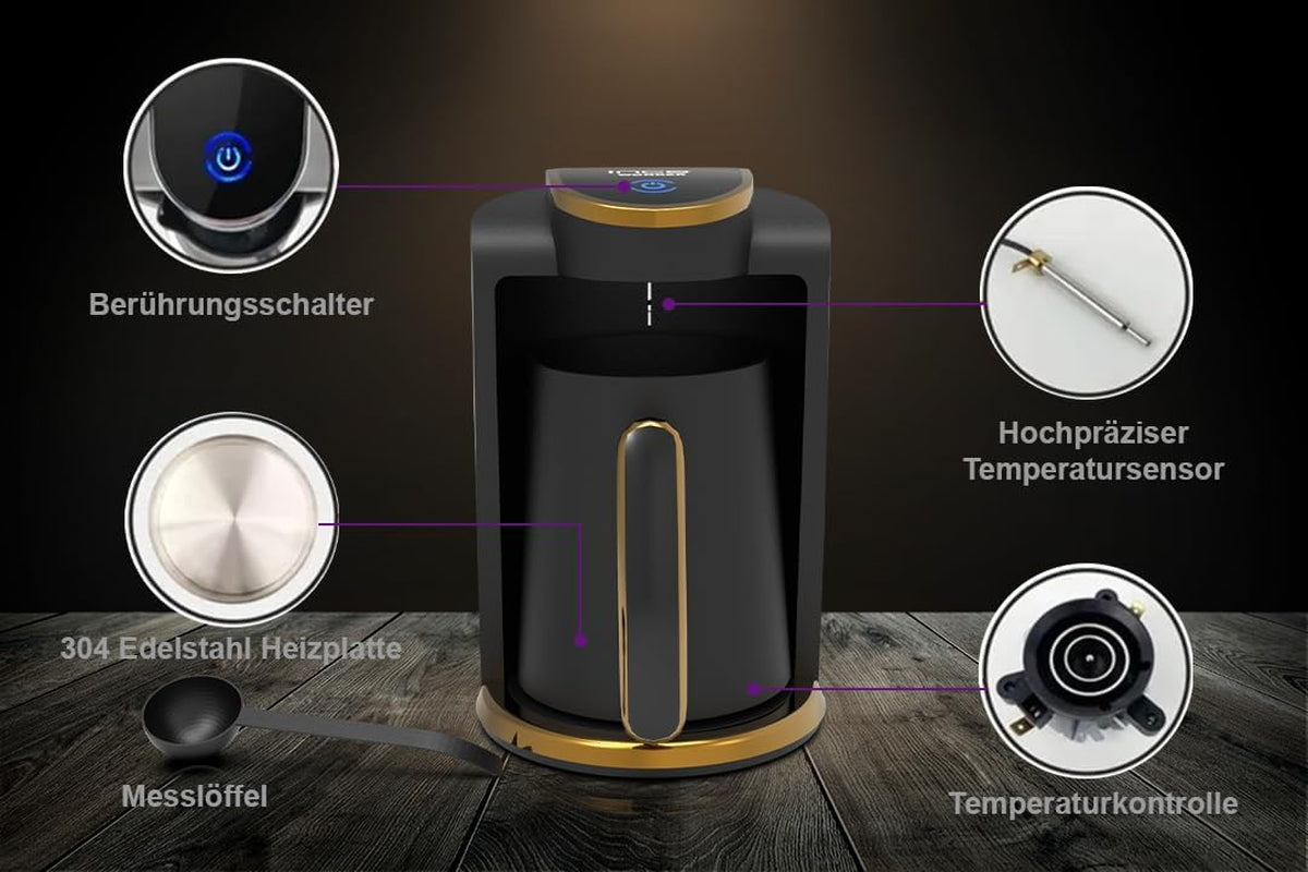Tyrkisk kaffebar Inca | Türk Kahve Maskiner | 250 ml (1-4 kopper) | 400W | IKM-01 | Beskyttelse mod spild og kogning uden vand | Varmeplade i rustfrit stål | Automatisk nedlukning | Til en perfekt tyrkisk kaffe