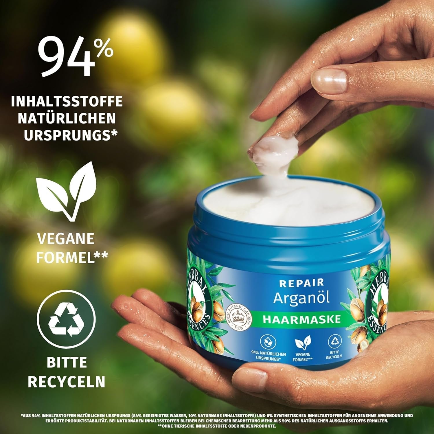 Herbal Essences Hårreparationsmaske med arganolie 300ml. Fra skadet hår til glattere og mere skinnende hår. Intensiv pleje. Med ingredienser af naturlig oprindelse. Vegansk Naty Shop hårmaske