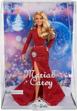 Barbie Mariah Carey - samlerdukke med glitrende rød kjole, flæser, slids, charmerende krøller, sølvtilbehør, røde høje hæle, juletradition, dekoration, HJX17