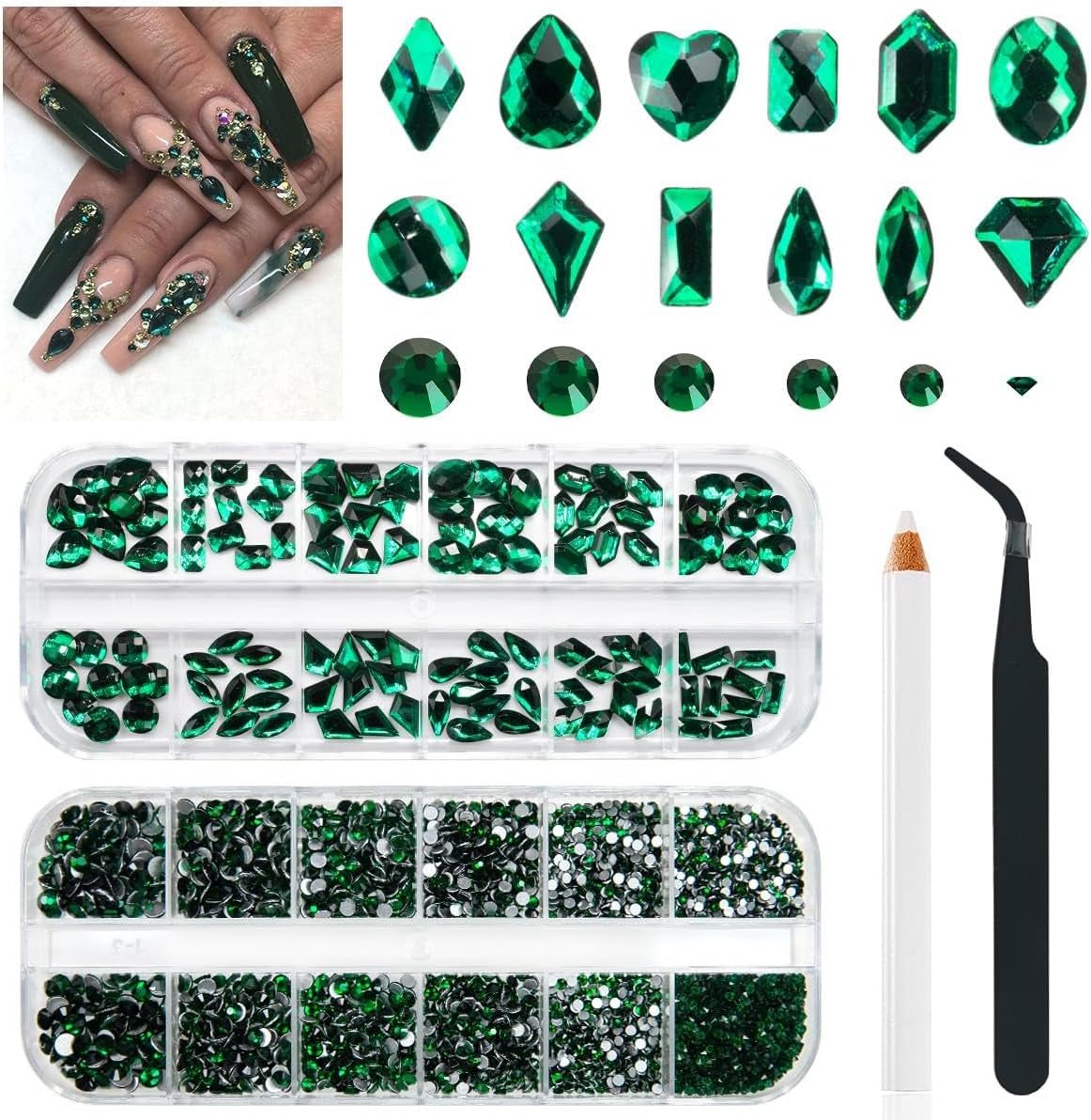 2630 stk AB krystal mousserende sten til negle, 120 12 typer store mousserende sten + 2510 6 størrelser runde K9 glassten til negle, rhinsten, negledesign, negle charms til ansigtskunst