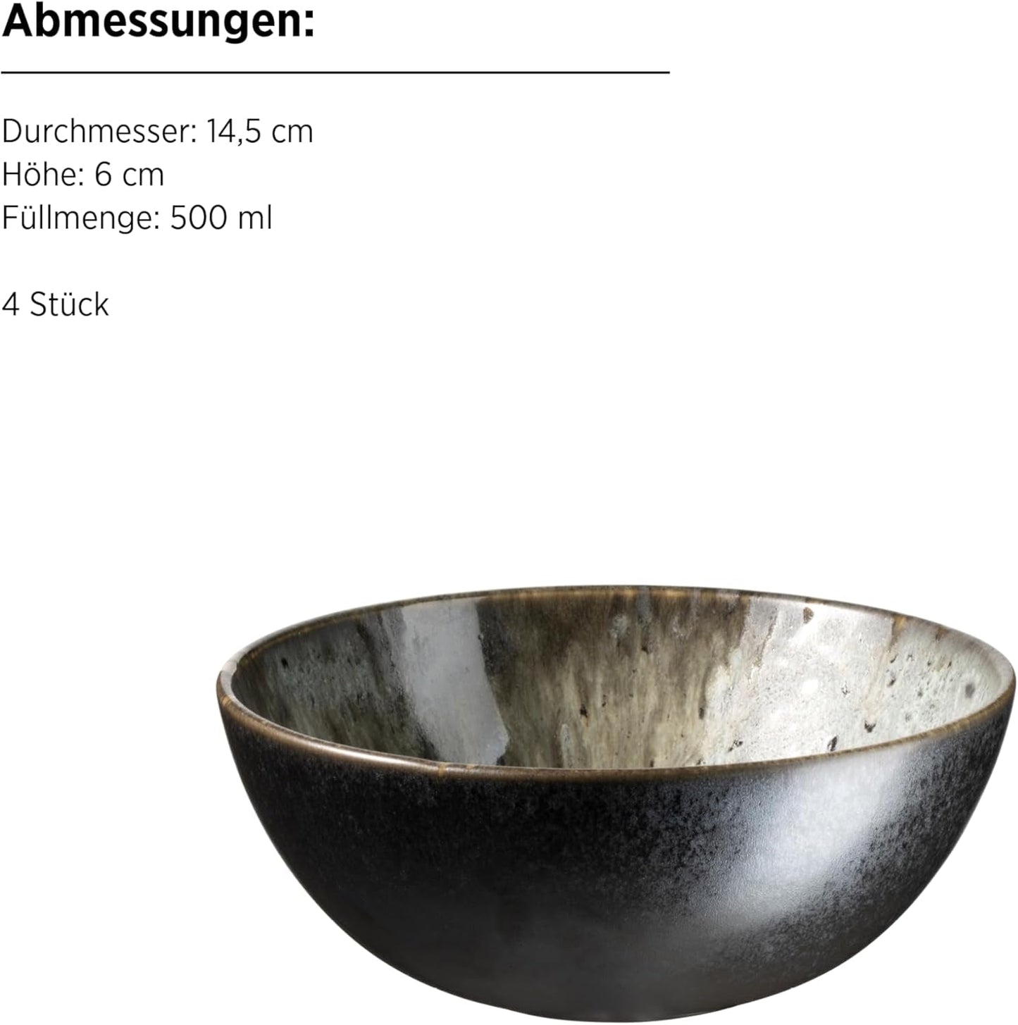 MÄSER Carellia 12-delt morgenmadssæt - keramik fra Portugal - reaktiv glasur - 4 desserttallerkener 23 cm, 4 skåle 15 cm, 4 kaffekrus 430 ml - tåler opvaskemaskine og mikroovn, grå