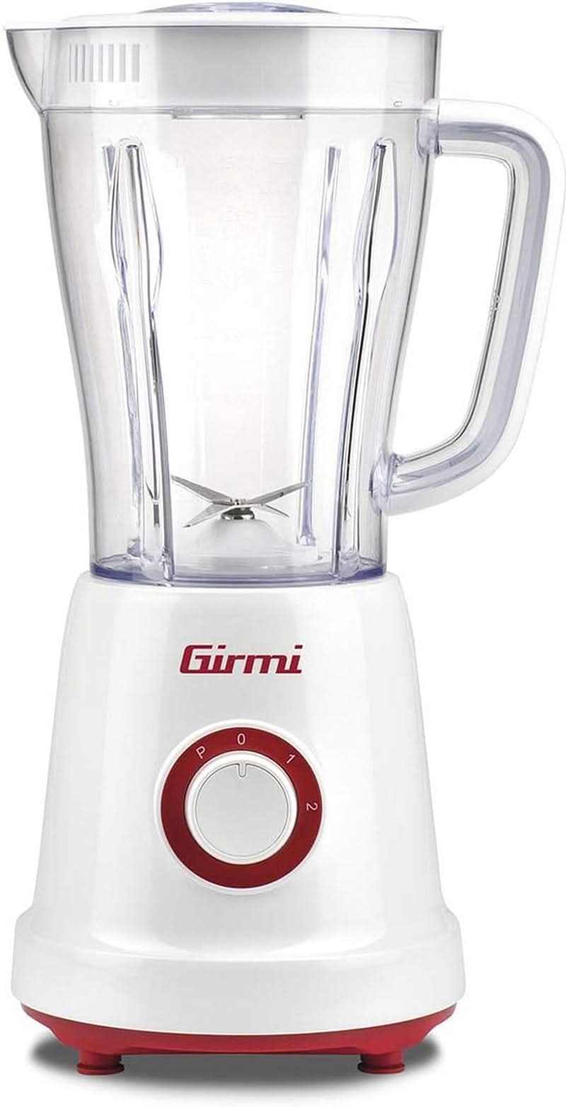 Girmi FR46 Elektrisch mixer, 1,5 liter, 2 Geschwindigkeiten Mit Pulse-Funktion, 4 Edelstahlklingen, Messbecherdeckel, Messbecher Mit Scale, Sicherheitseinrichtung, Weiß/Rot Kitchen Naty Shop