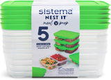 Nest IT-system fødevareopbevaringsbeholdere Måltidsforberedelseskasser | 1,9 liter lufttætte opbevaringsbeholdere med TRE rum og låg | BPA-fri | Grøn | 5 stk. Madkasser Naty Shop 5 X 870 Ml