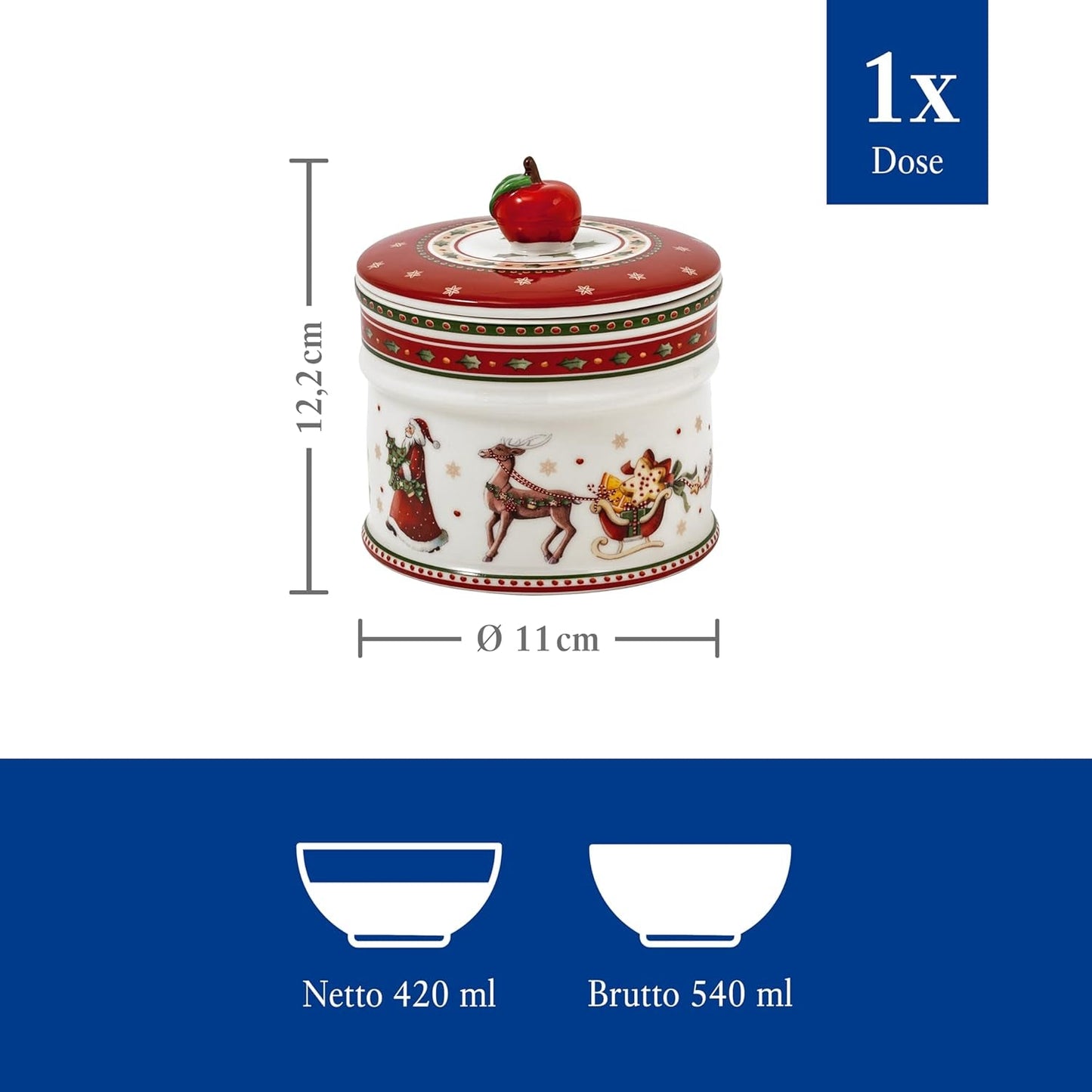 Villeroy & Boch - Winter Bakery Delight Lille opbevaringsboks, keramisk julekageæske, juleæske, småkagedåse, småkagedåse, keramisk æske med låg, slikopbevaring, premium porcelæns madopbevaringsbokse Naty Shop