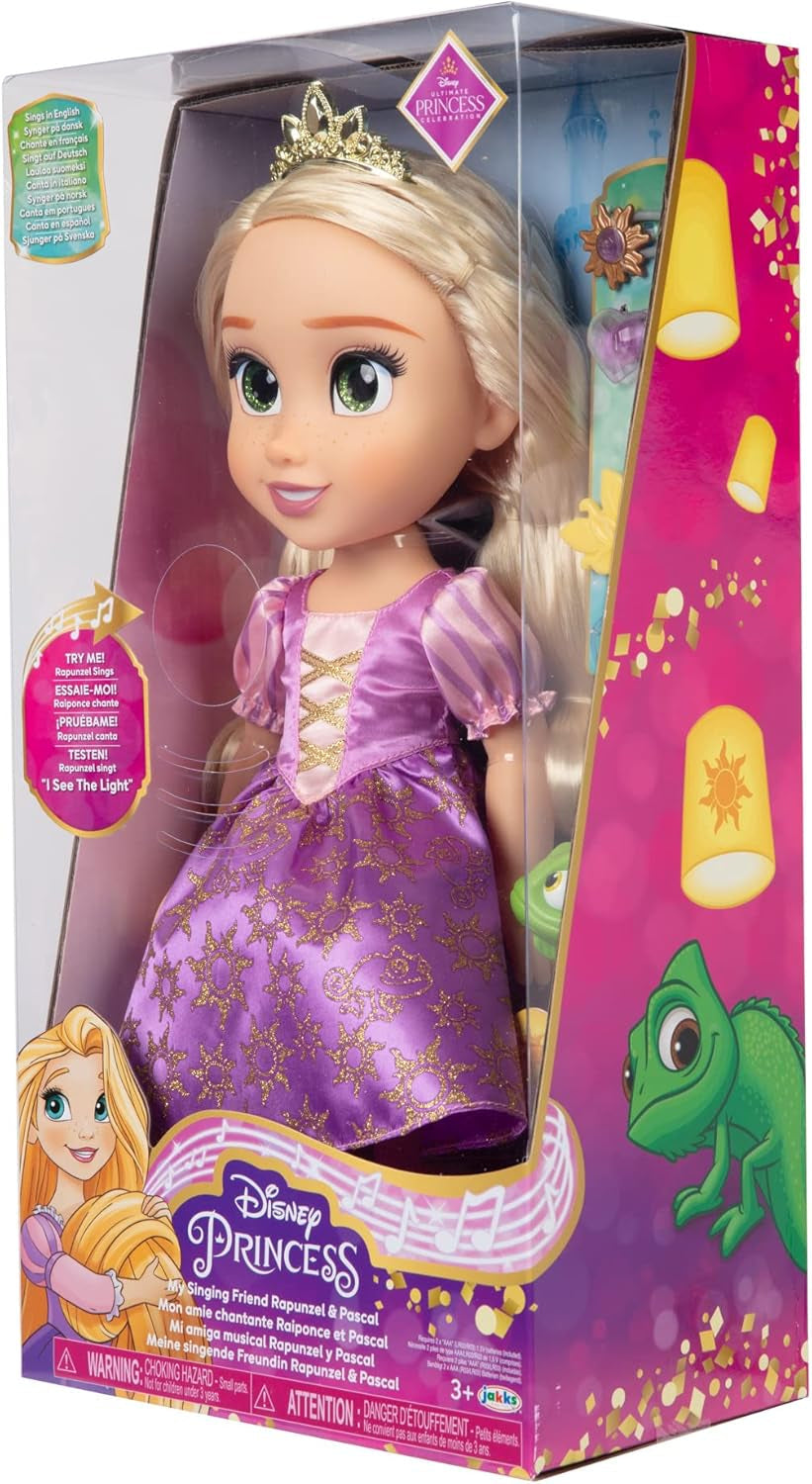 Disney Princess Rapunzel 35 cm syngende dukke, synger 'I See The Light', inkluderer tilbehør for mere sjov, perfekt til piger fra 3 år og opefter, lilla