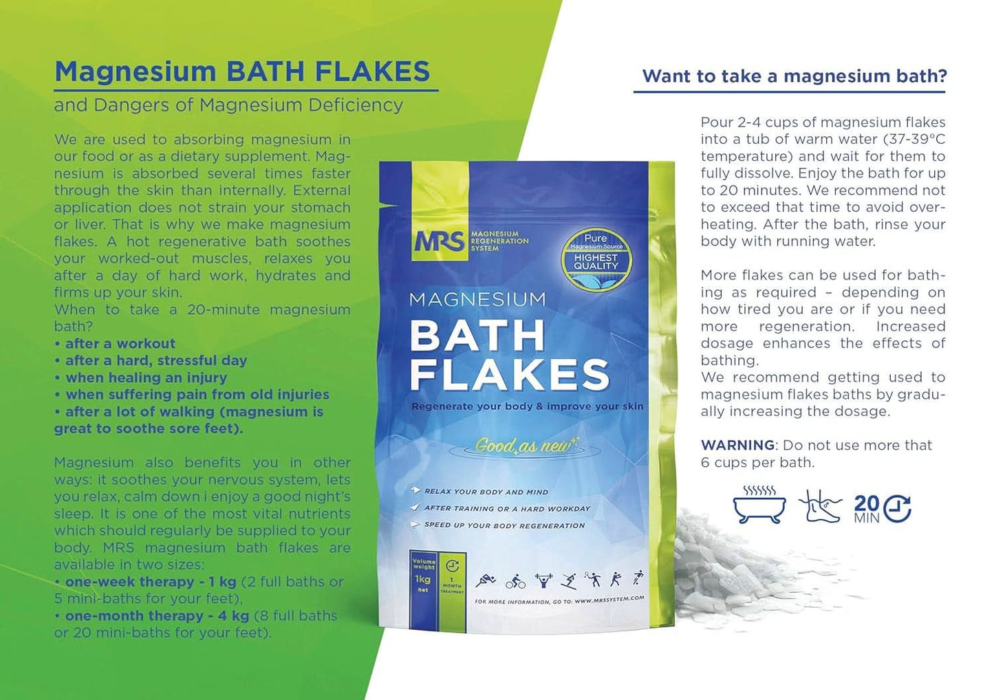 MRS 100% naturlig magnesiumklorid flager - ideelle badesalte til fodbad, fuld bad og mod magnesiummangel - 4 Kg Shower and Bath Naty Shop