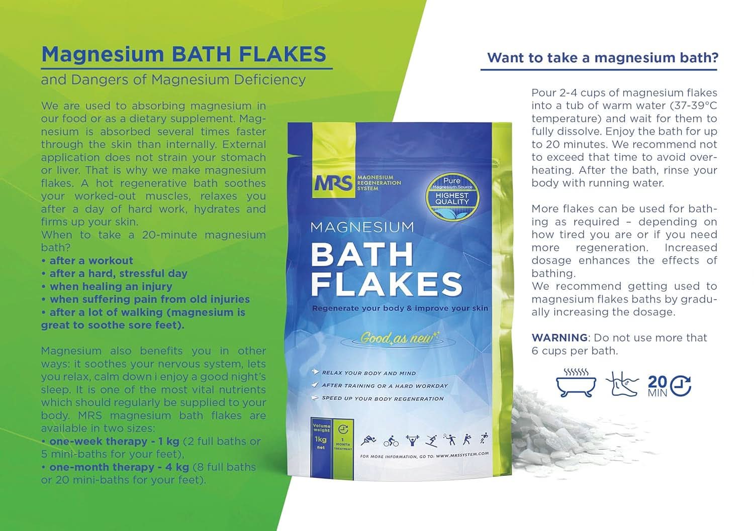 MRS 100% naturlig magnesiumklorid flager - ideelle badesalte til fodbad, fuld bad og mod magnesiummangel - 4 Kg Shower and Bath Naty Shop