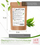 Uniqo Matcha tepulver 200 g i genopfyldelig økologisk emballage