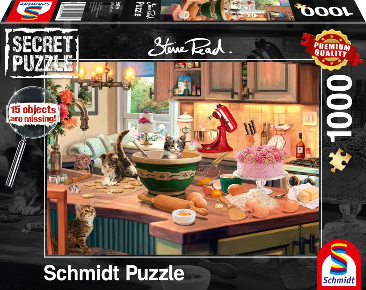 Schmidt Spiele 59919 Hemmeligt puslespil, Ved køkkenbordet, 1.000 brikker, Farverigt, Stort puslespil Naty Shop Standardtitel