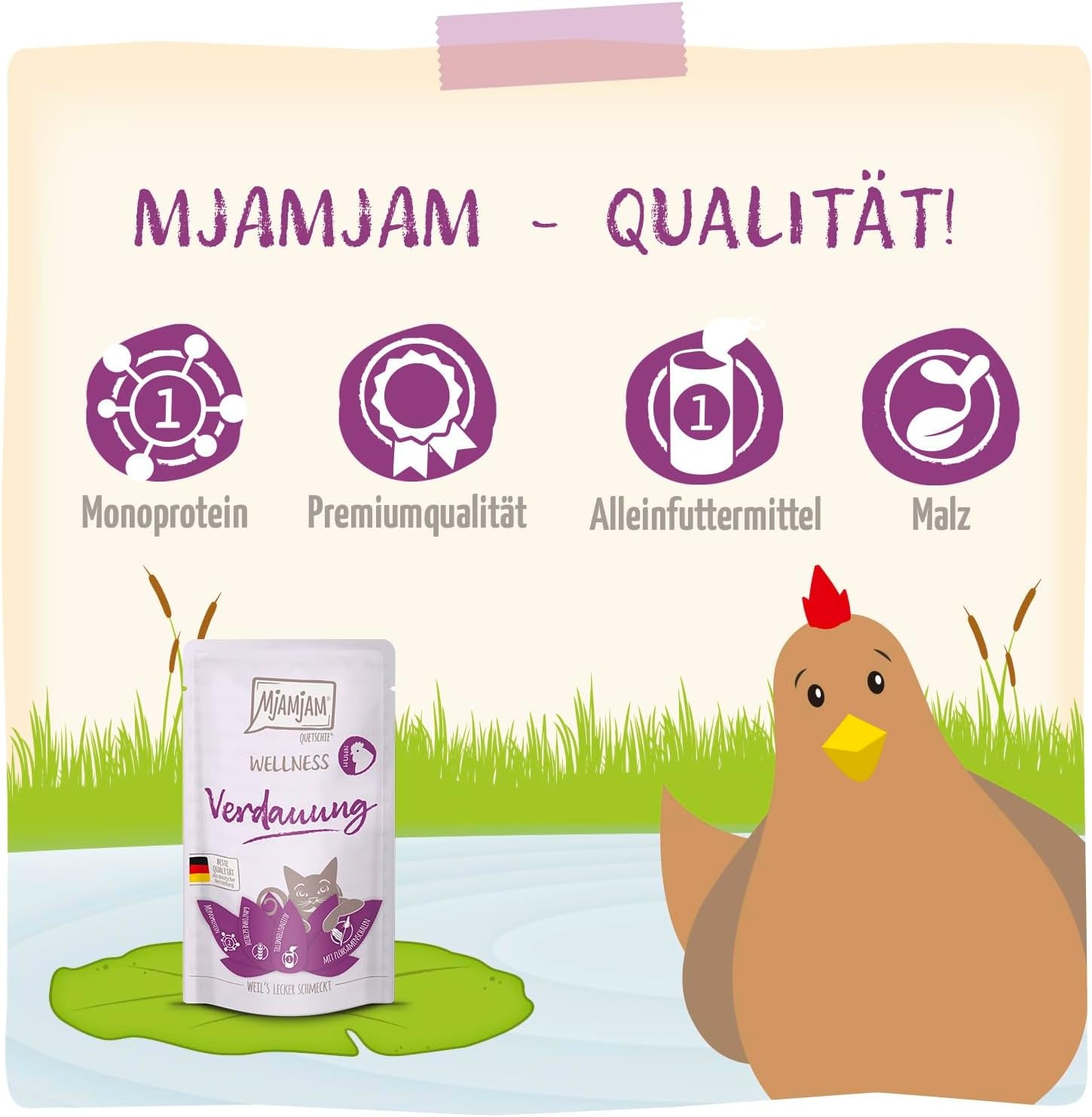 MjAMjAM - Premium våd kattefoder - Wellness - Fordøjelse - Kylling, pakke med 12 (12 x 125 g), kornfri