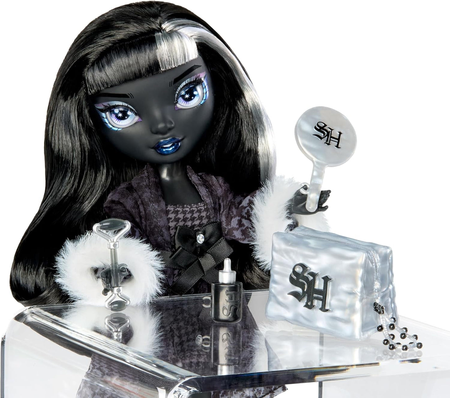 Rainbow High Shadow High Girl's Night - Shanelle Onyx - 28 cm modedukke i nuancer af gråt, sort hår og outfit med tilbehør og kam - Til samlere og børn fra 6 år og opefter