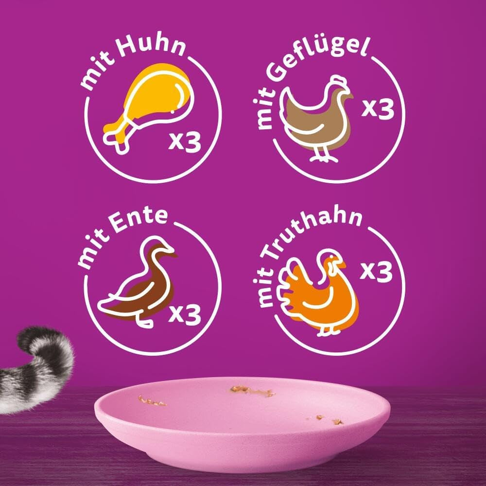 WHISKAS Junior vådfoderposer, multipakke, udvalg af fjerkrækød i gelé, 12 x 85 g